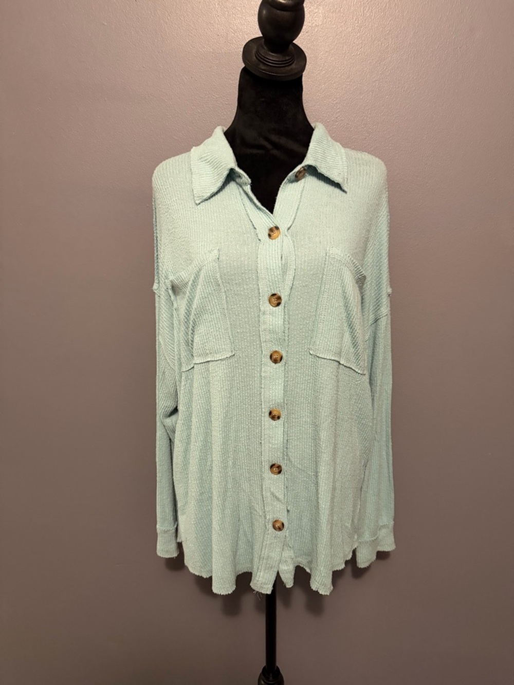 BKE Mint Aqua Button-Down Knit Shirt